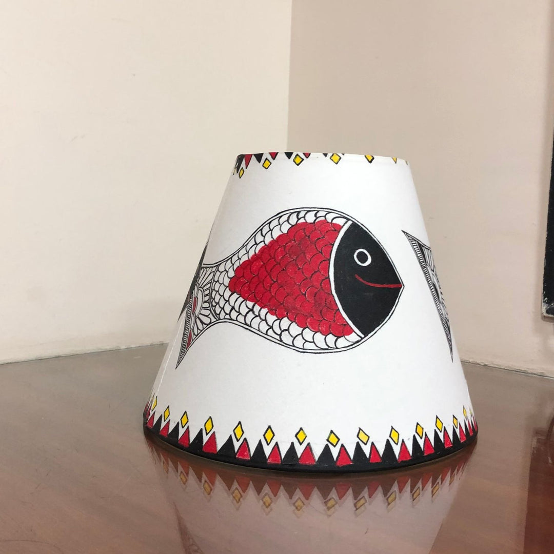 Madhubani Fish Classic Empire Lamp Shade | Hand-Painted | Off White