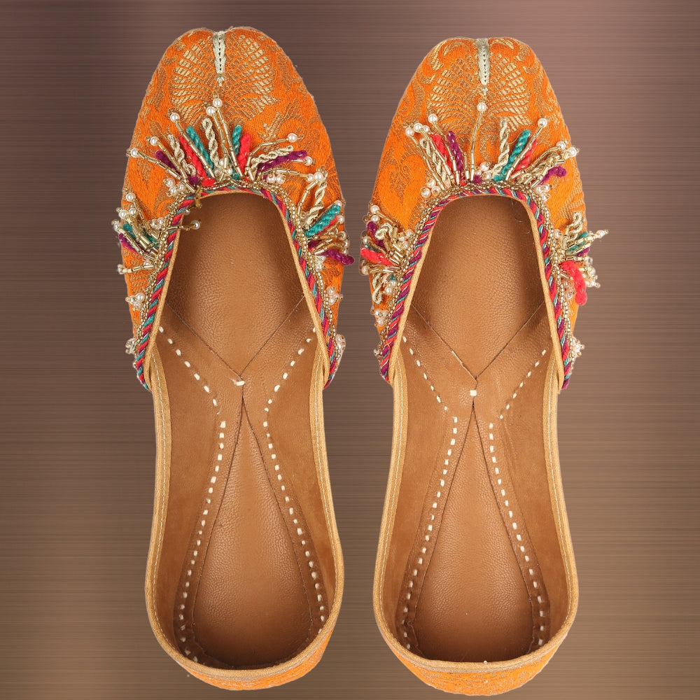 Orange Brocade Jutti For Women | Wedding & Festive Charm |