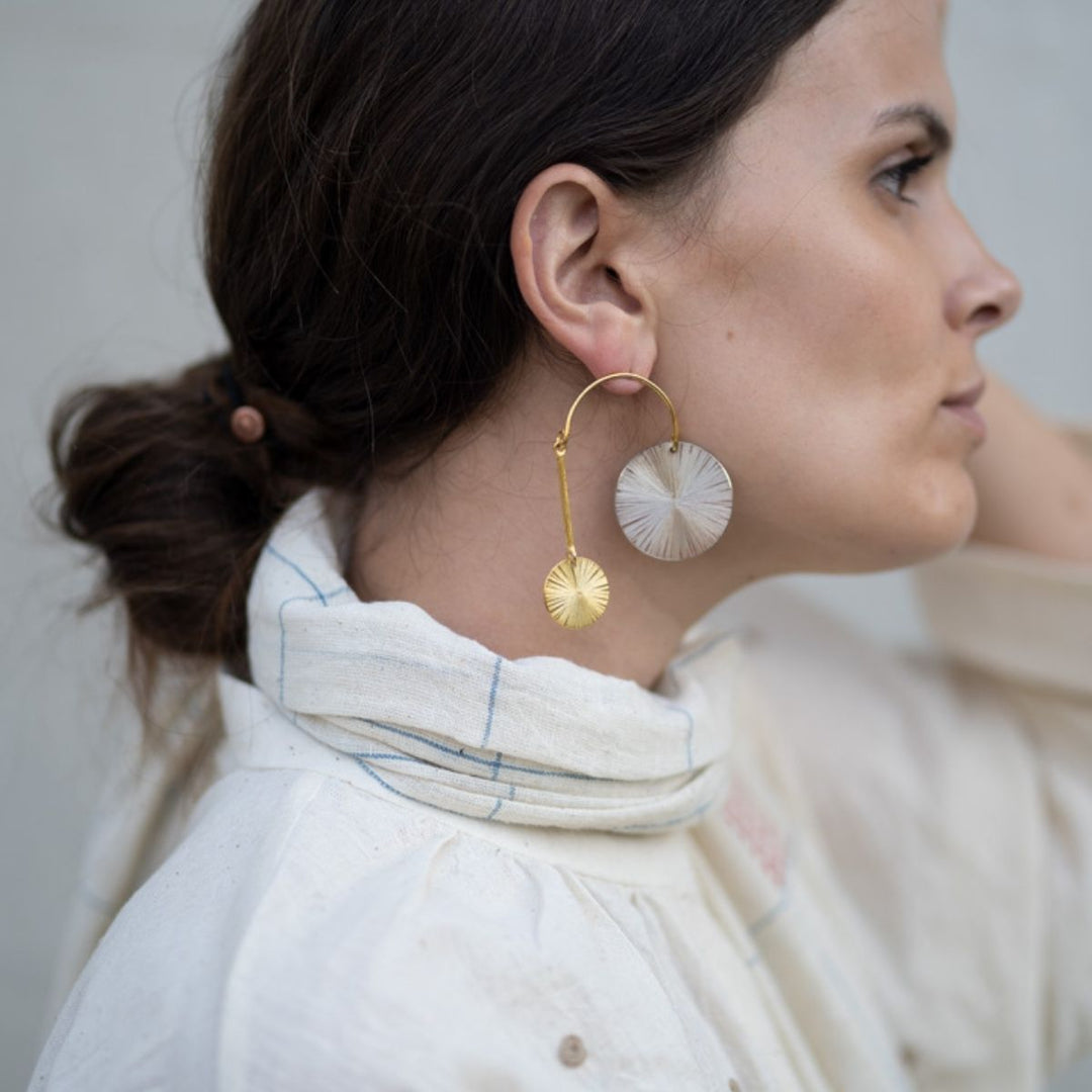 Off-Balance | Dual Finish Brass | Statement Earrings | Sustainable | Aesthetic