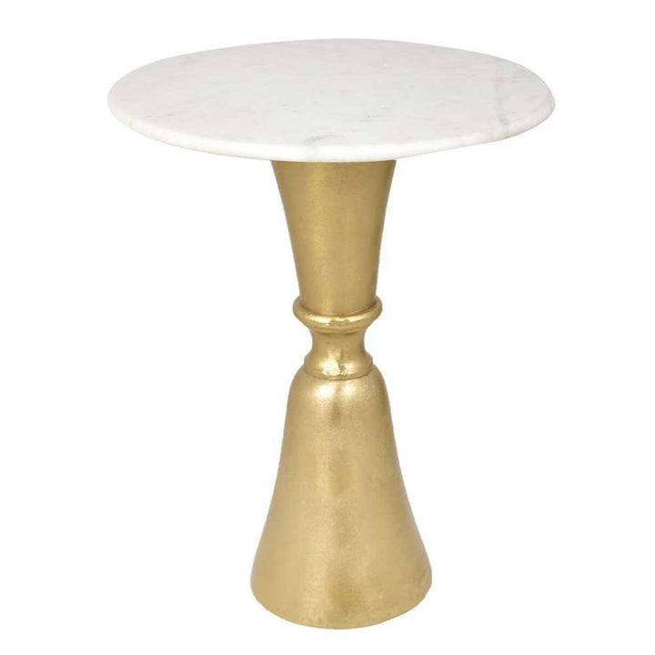 Marble Top End Table In Round | Minimalistic Design | Modern Accent Table | Gold Finish | 19 Inches Tall