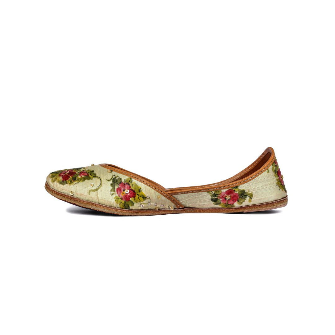 Hand Painted Floral Paisely Raw Silk Women Juttis | Hand-Crafted | Festive Apt