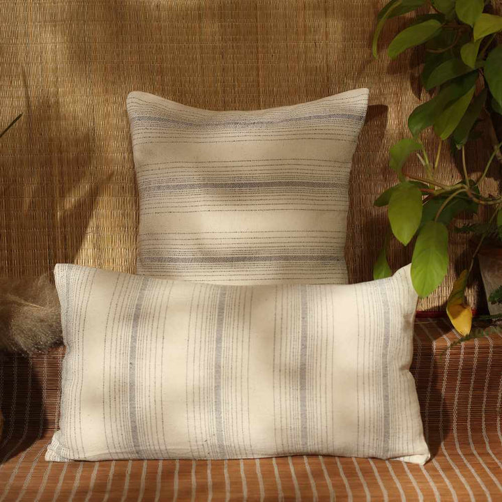 Cushion Cover | Kala Cotton | Ivory With Black Stripe| Subtle Home Decor | 18"x18"