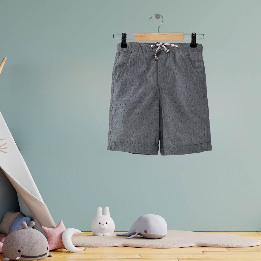 Shorts For Boys | Regular Fit | Casual Wear | Upcycled Cotton Dobby | Slate Blue