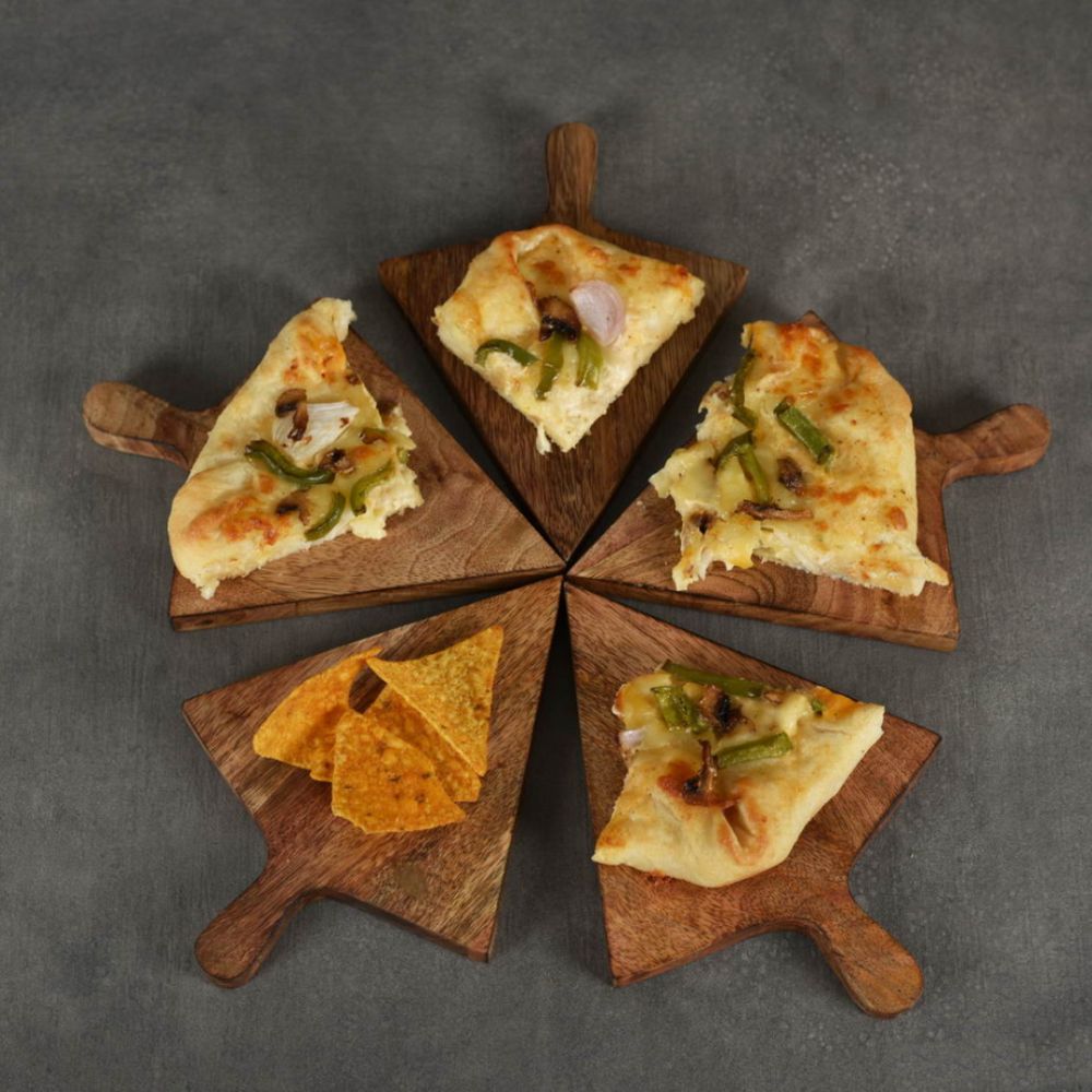 Pizza Slice Shaped Wood Platter | Dining Room Decor | Artisanal | Hand-Crafted | Set of 2