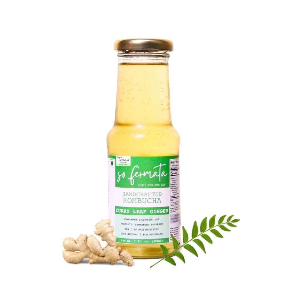 Handcrafted Curry Leaf Ginger Kombucha | Organic | Probiotic | Gut Health | 200 ML