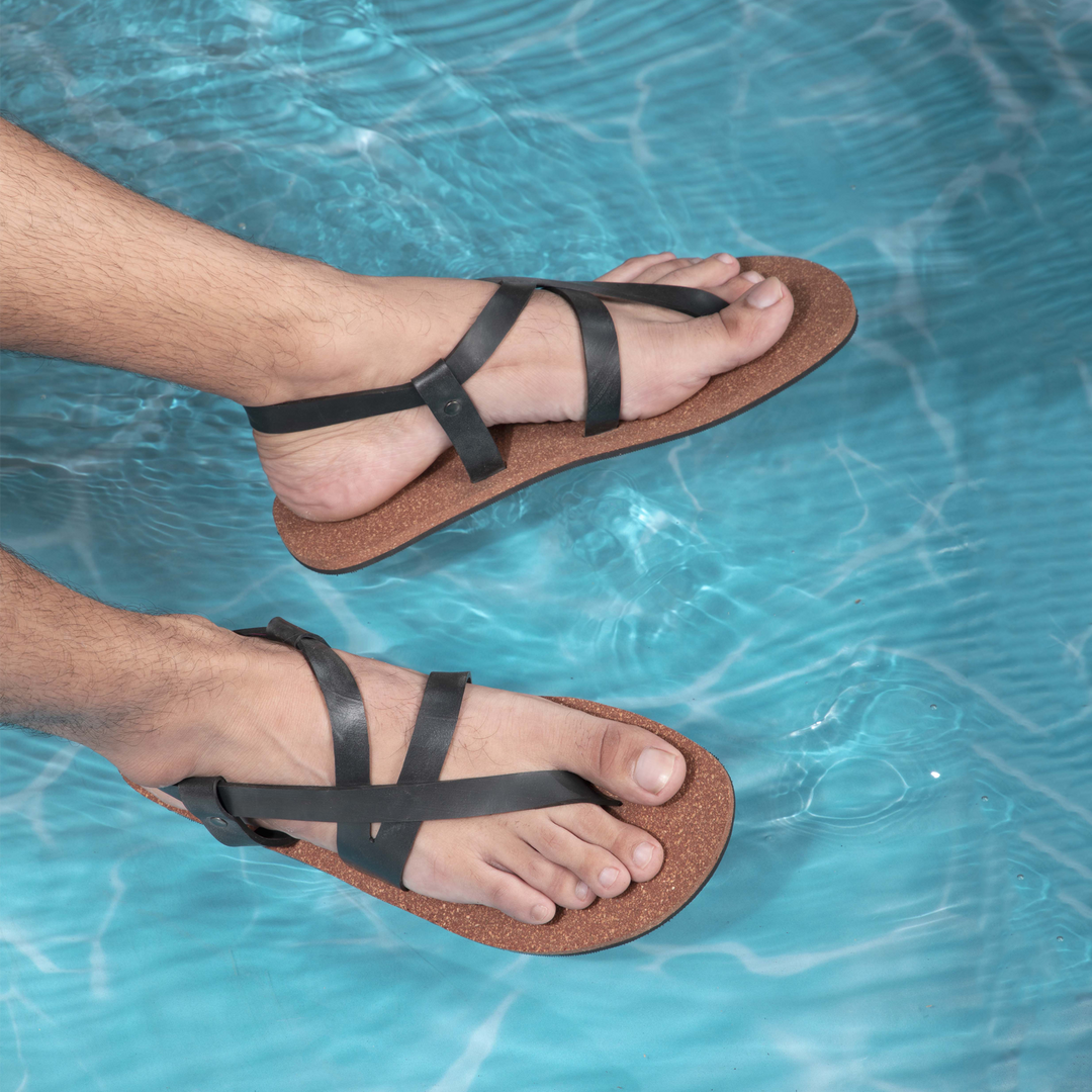 Solo-Strap Waterproof Cork Brown Sandals | Flats for Men | Vegan Wear