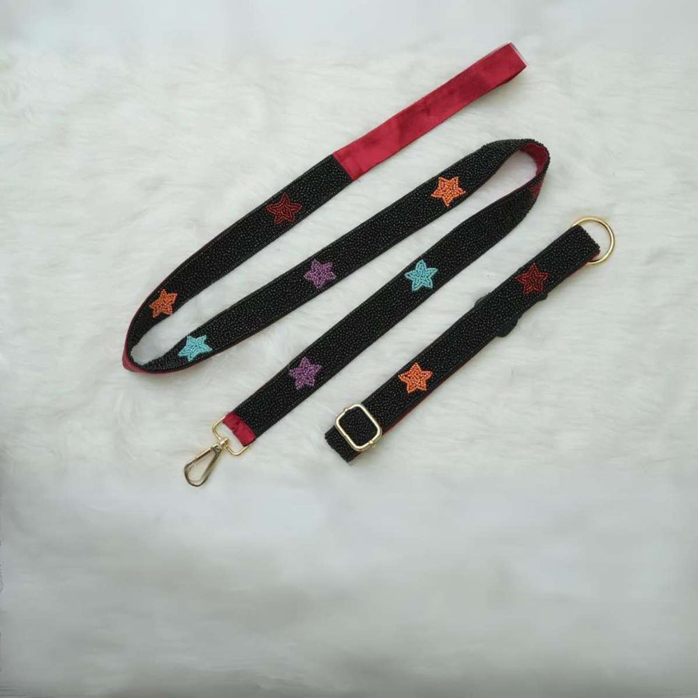 Starry Night Leash & Collar | Red and Black | Hand-Embroidered | S/M/L | All Breeds