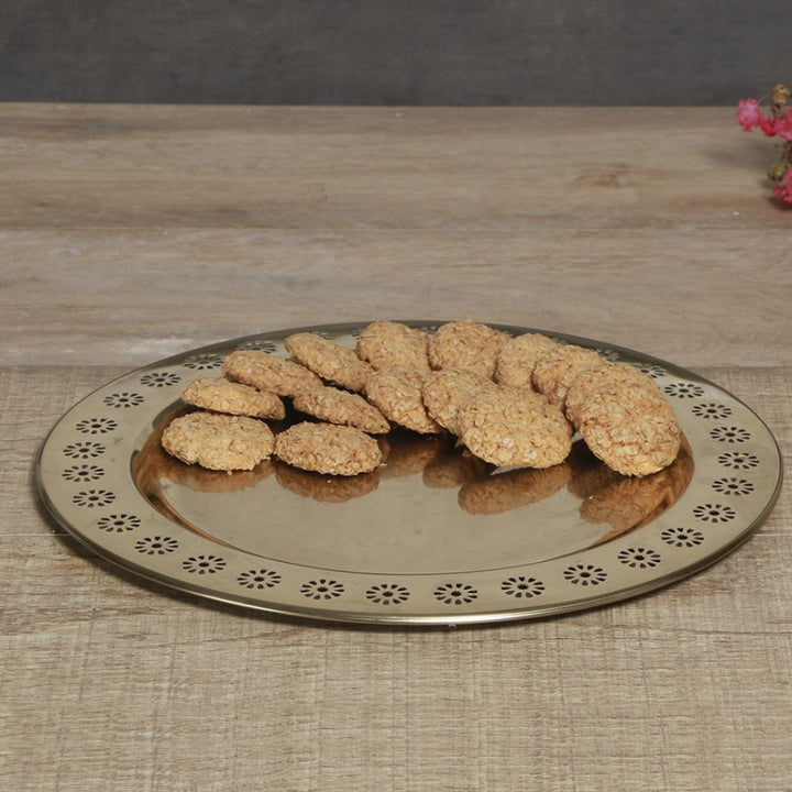 Gold Plated Charger Serving Plate In Round Shape | Dining Room Decor | Artisanal | Hand-Crafted | 14"