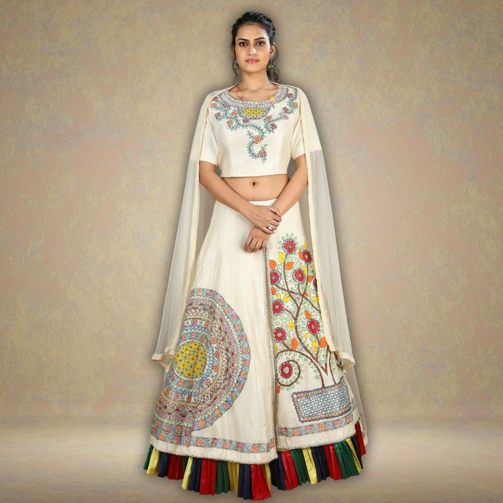 Surasa Elegant Tussar Silk Lehenga Set | Hand-Painted Madhubani | Glamorous