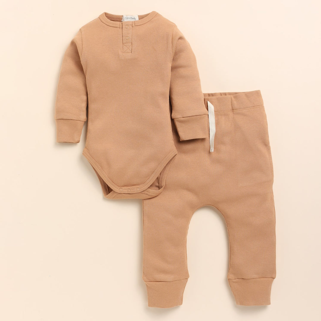 Camel Brown Infant Co-Ord Set | 100% Cotton | Unisex | Pack Of 2