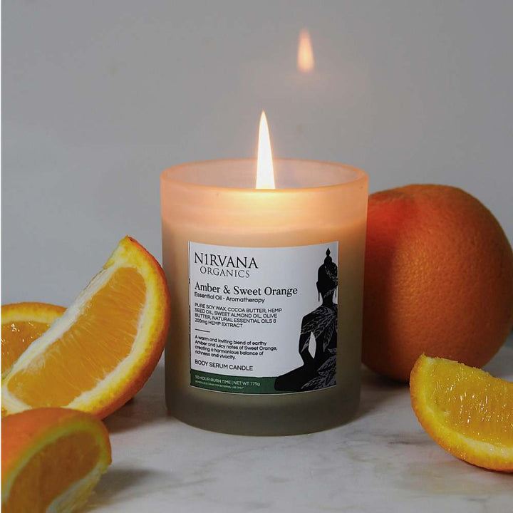 Amber & Sweet Orange Fragrant Candle | Made of Pure Soy Wax | Glass Jar | 175 GM