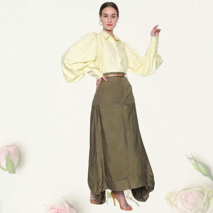 Adalia Asymmetric Cowl Skirt | Comfortable Fabric | Olive Green