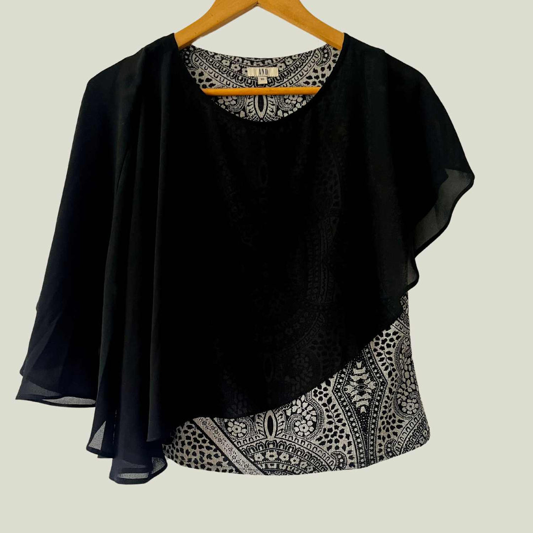 Black Georgette Sleeveless Top with Cape | Slim-Fit | Stylish