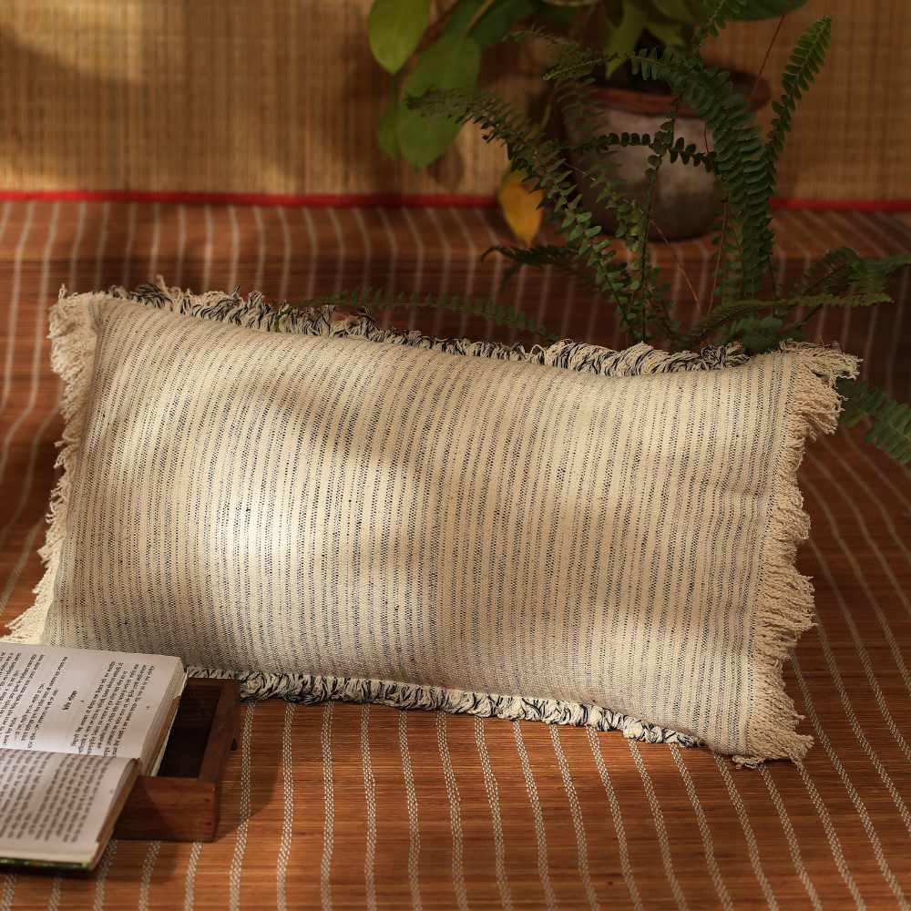 Lumbar Cushion Cover with Fringes | Hand-Woven | 12" x 20"