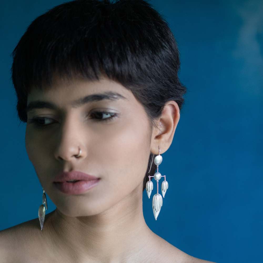 Pure Silver 3 Petal Earrings | Eclectic Style | Subtly Modern | Contemporary Traditionalist