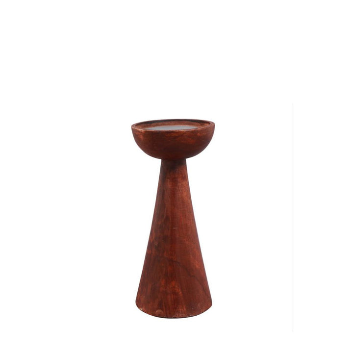 Wood Conical Candle Holder | Table Top Accent | Festive Decor | Hand-Made | Walnut Brown | 8"