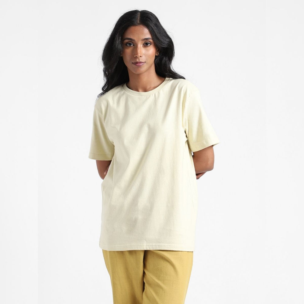 Womens Round Neck T-shirt | Organic Cotton | Naturally Dyed | Light Lemon Yellow