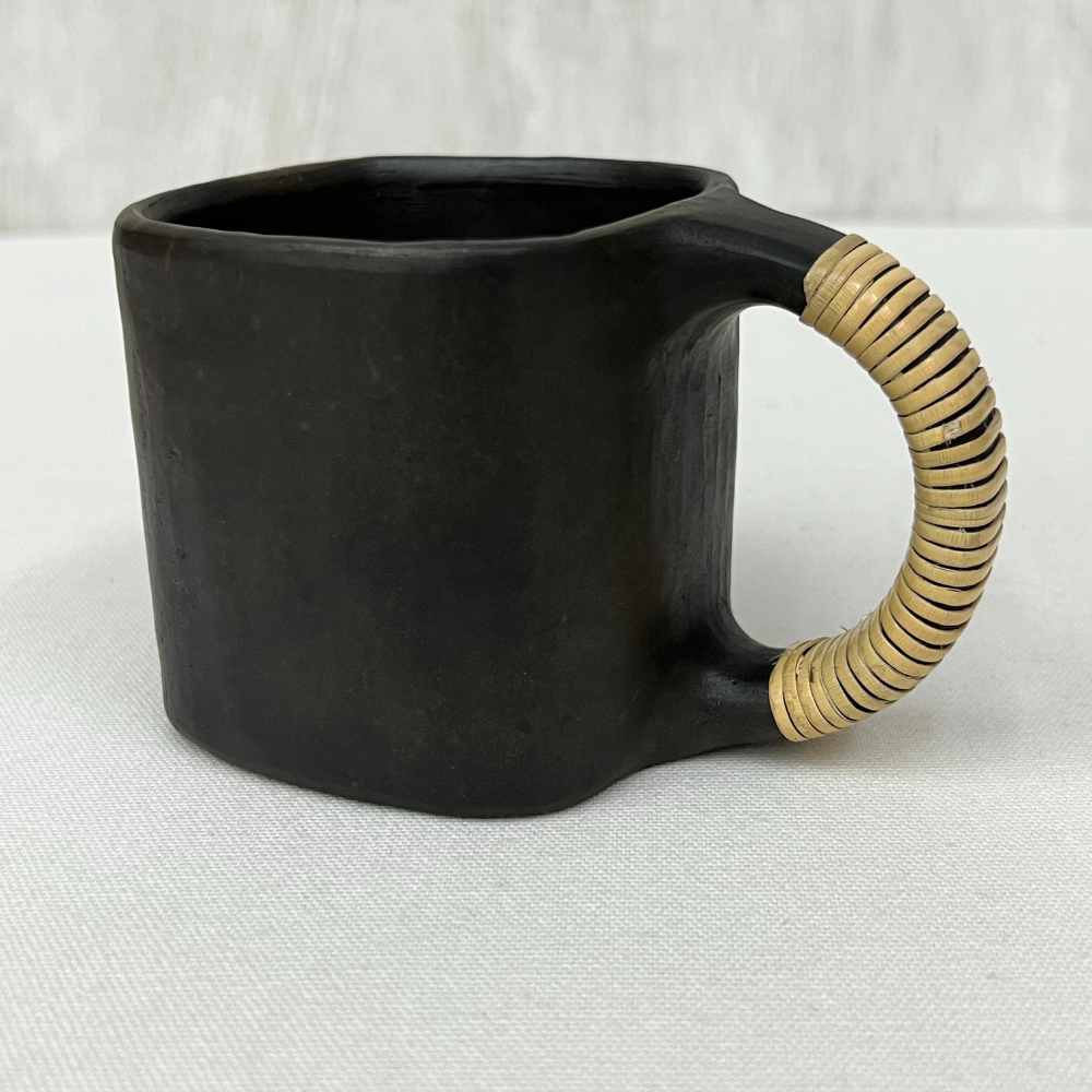 Black Stone Pottery Square Mug | Hand-Crafted | 3"