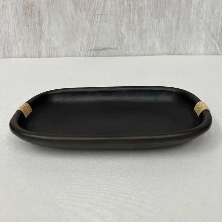 Black Stone Clay Pottery Tray | Hand-Crafted | 6" x 9"