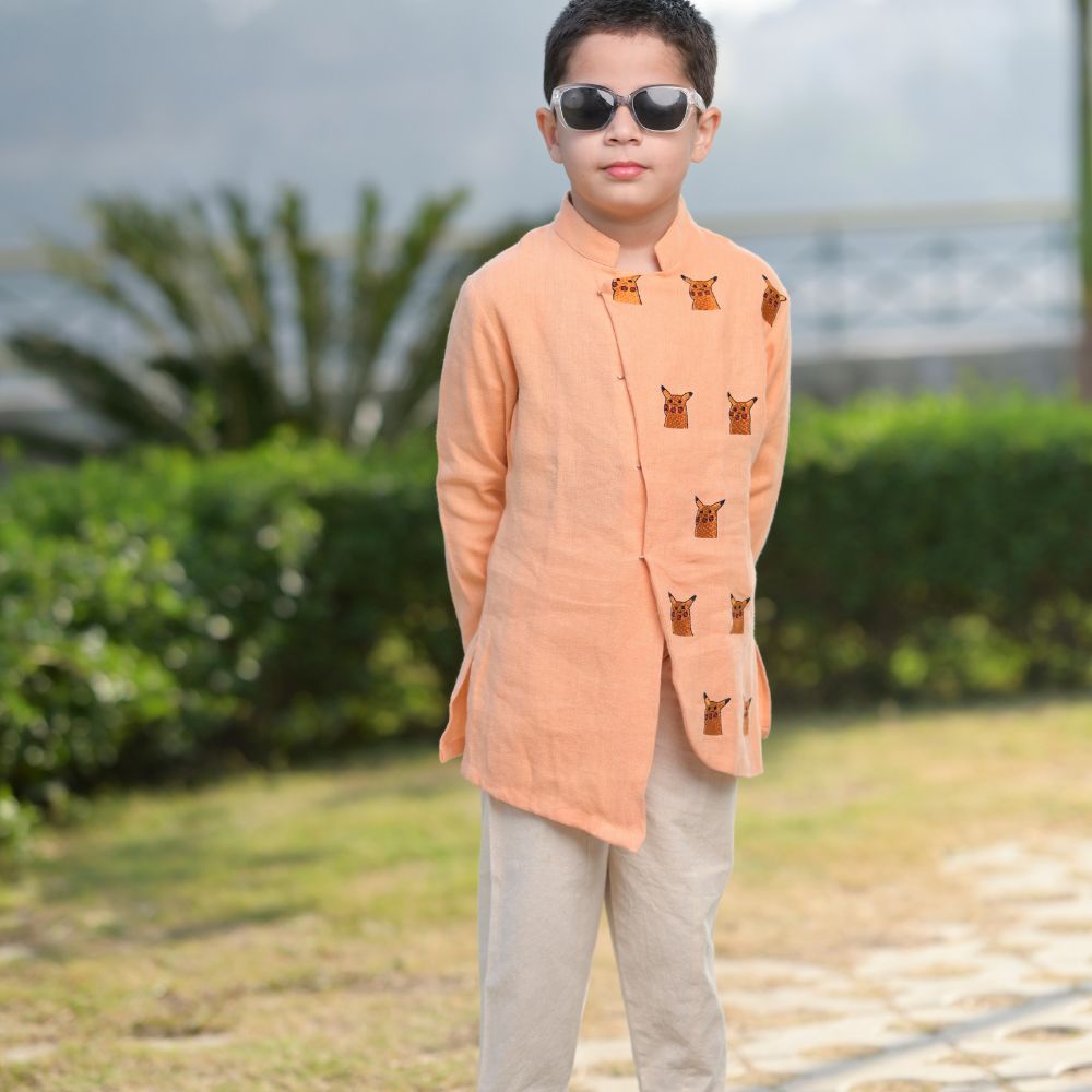 Linen Kurta Balloon Pajama Set | Boys And Baby Boys | Festive Wear | Orange