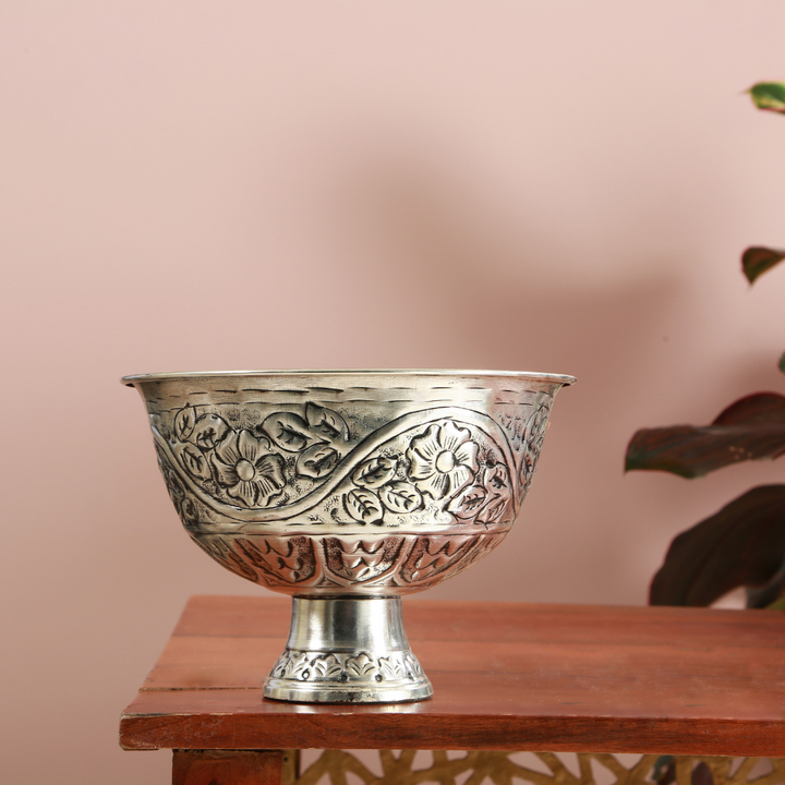 Silver Finish Bowl | Centre Piece | Serve Ware | Dining Room Decor | Artisanal | Hand-Crafted | 6.2"