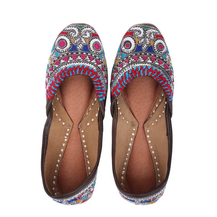 Cherry Brown Women Jutti | Mukaish Work | Festive | Wedding | Multi Colour