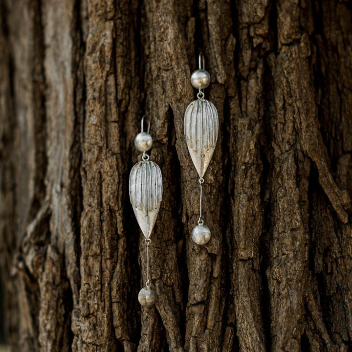 Pure Silver Ear Dangler | Petals and Dots | For Eclectic And Bare Minimum Styling | Urbane Look