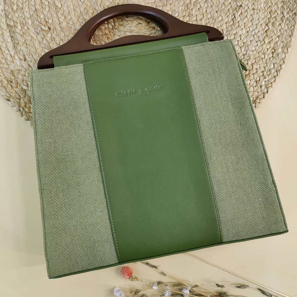 Green Cactus Leather Handheld Bag for Women | Hand-Crafted Elegance