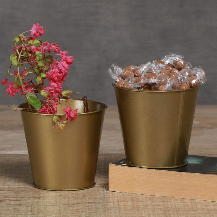 Golden Table Planter/ Pot | Planters for Indoor Plants | Hand-Crafted | Metal | Small | 3.5 inch