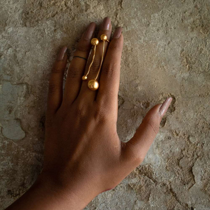 Finger Chain Ring | Art Inspired | Hand Crafted | Sustainable | Gold Plated And Silver