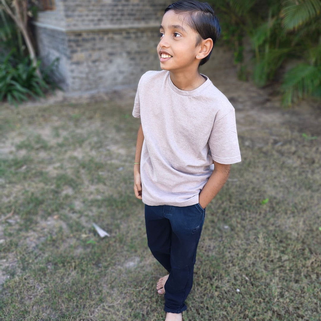 Kids Round Neck T-Shirt | Organic Cotton | Naturally Dyed | Oatmeal