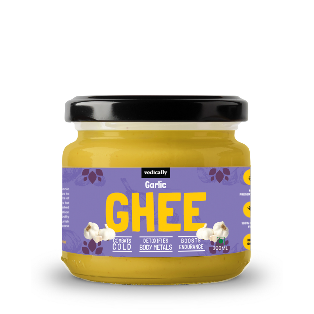 Garlic Ghee | Bilona Churn | Direct From Farm | Zero Trans Fat | Glass Jar of 300 ML