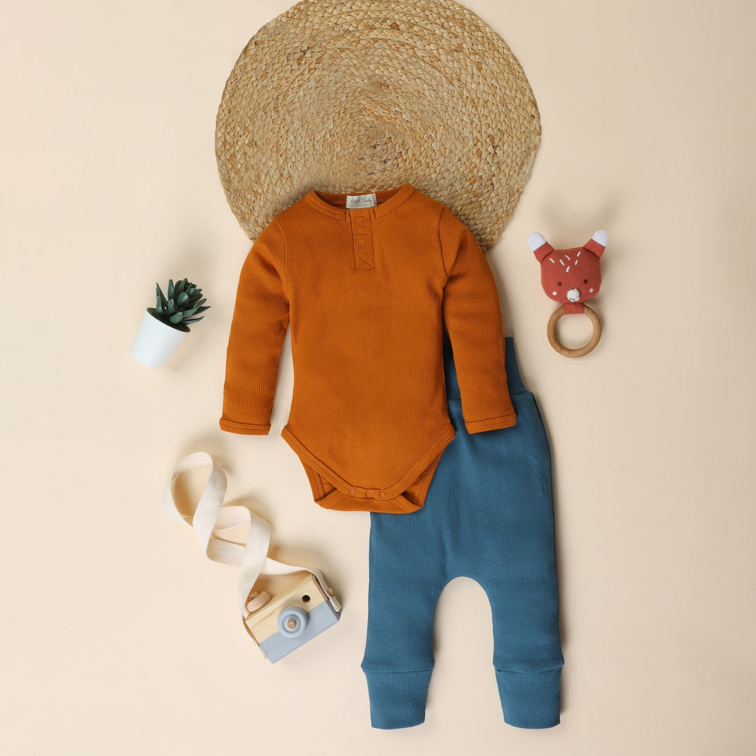 Rust & Denim Blue Infant Co-Ord Set | 100% Cotton | Unisex | Pack Of 2