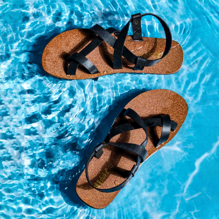 X Cross Slingback Waterproof Cork Brown Sandals | Flats for Men | Vegan