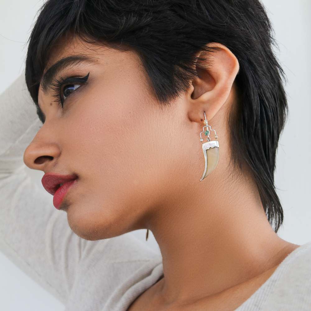 Earring | Hand-Crafted | Emerald and Pearl | Sterling Silver | Exquisite Design | Daily Wear