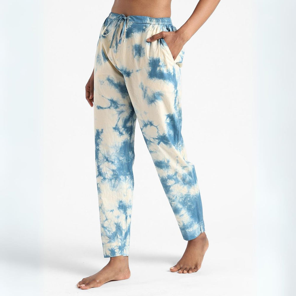 Natural Tie & Dye Womens Slim Fit Pants | Organic Cotton | Eco-Friendly | Tufts Blue