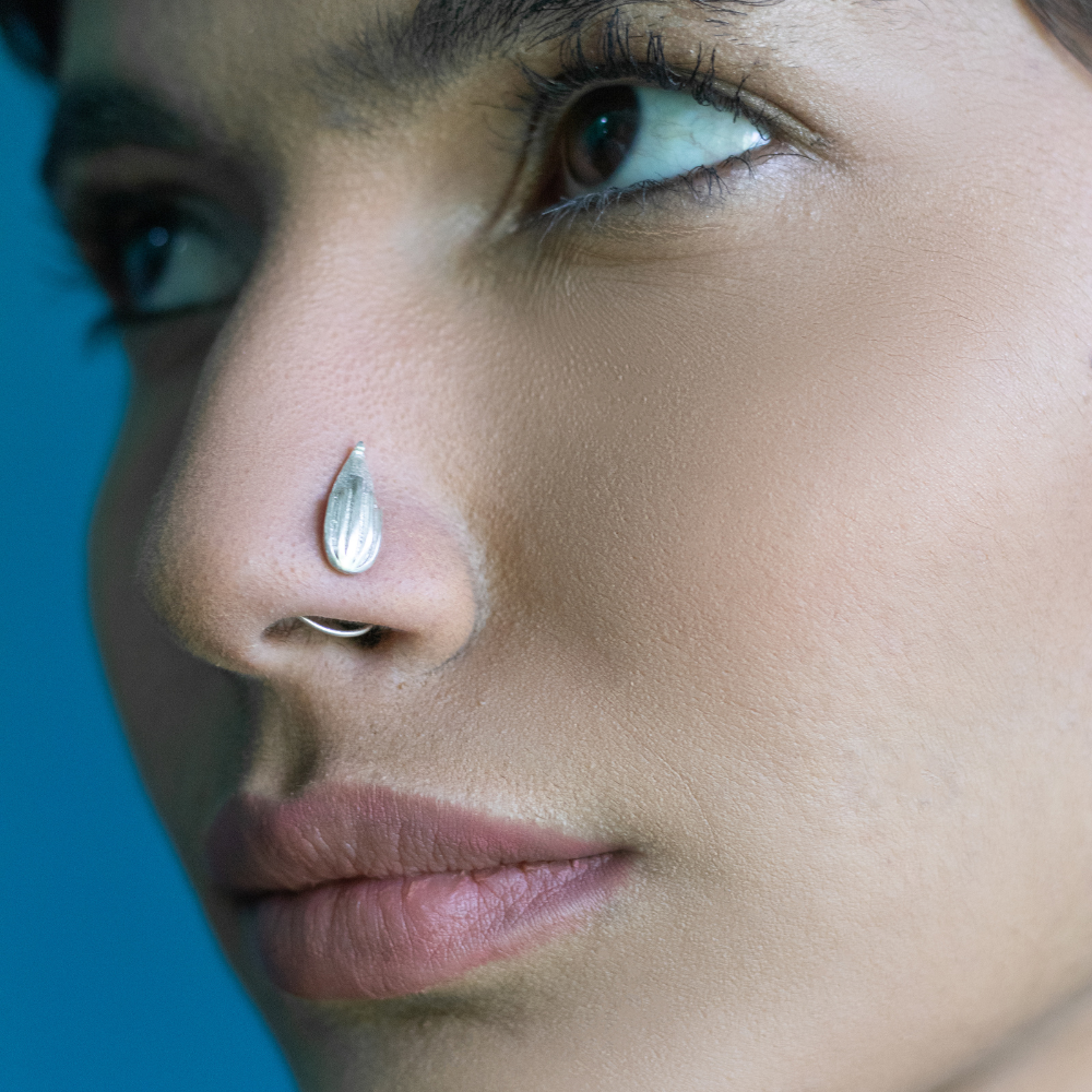 Pure Silver Nose Pin | Eclectic Style | Petal Lined | For Global Traveller | Bare Minimal Designing