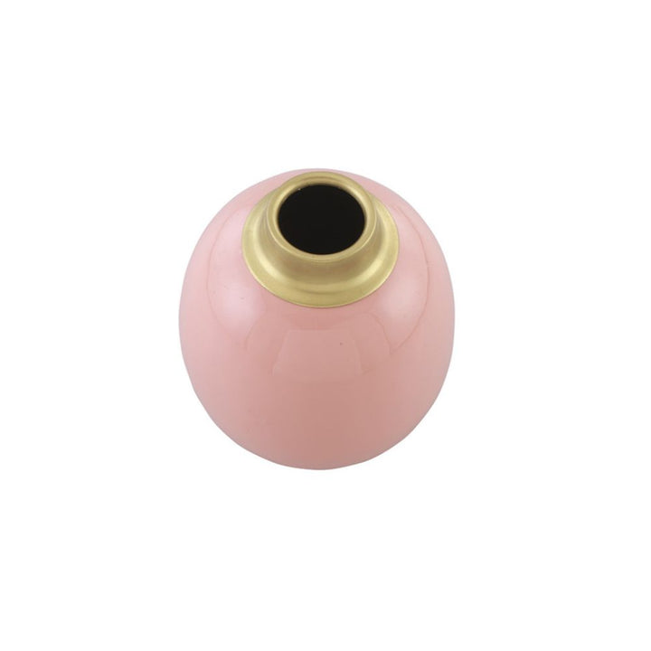 Contemporary Design Pink Round Enamel Vase | Table Accents | Centre Piece Decor | Hand-Crafted | 6 Inch