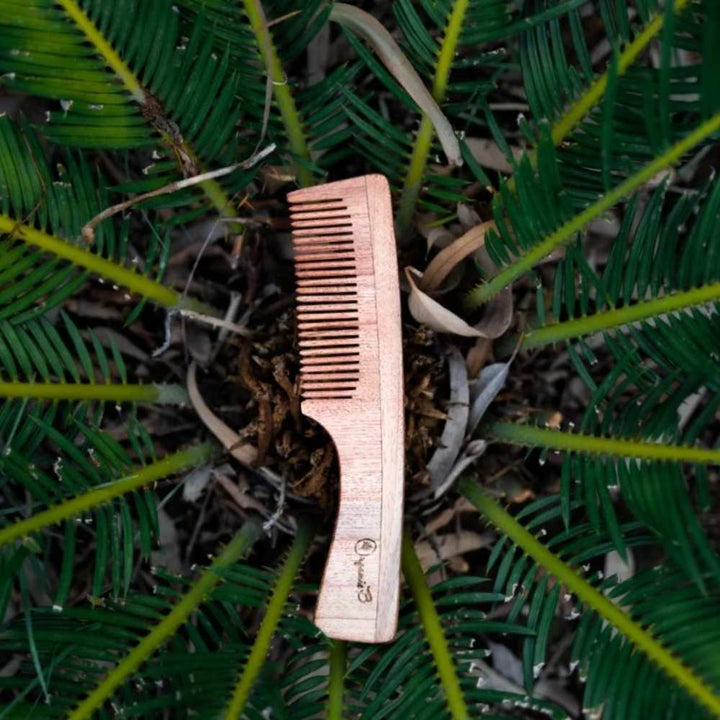 Neem Wood Wide Teeth Comb With Handle