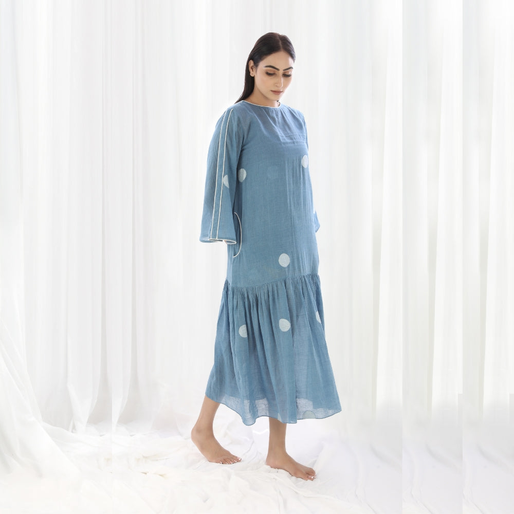 French Blue Two Tier Dress | All Day Wear | Season Agnostic | Sustainable