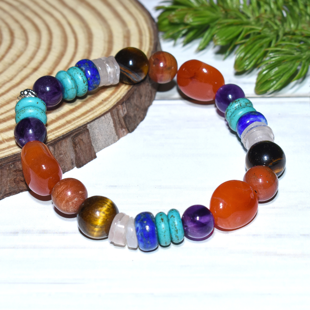 Multi-Coloured Bracelet | Certified Natural Stone Beads | Unisex | Wellness Jewelry