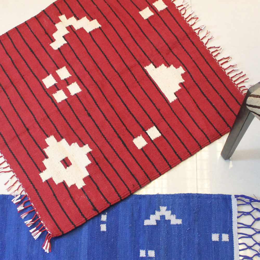 Red Square Mat | Hand-Crafted | Cotton | 24" x 24"