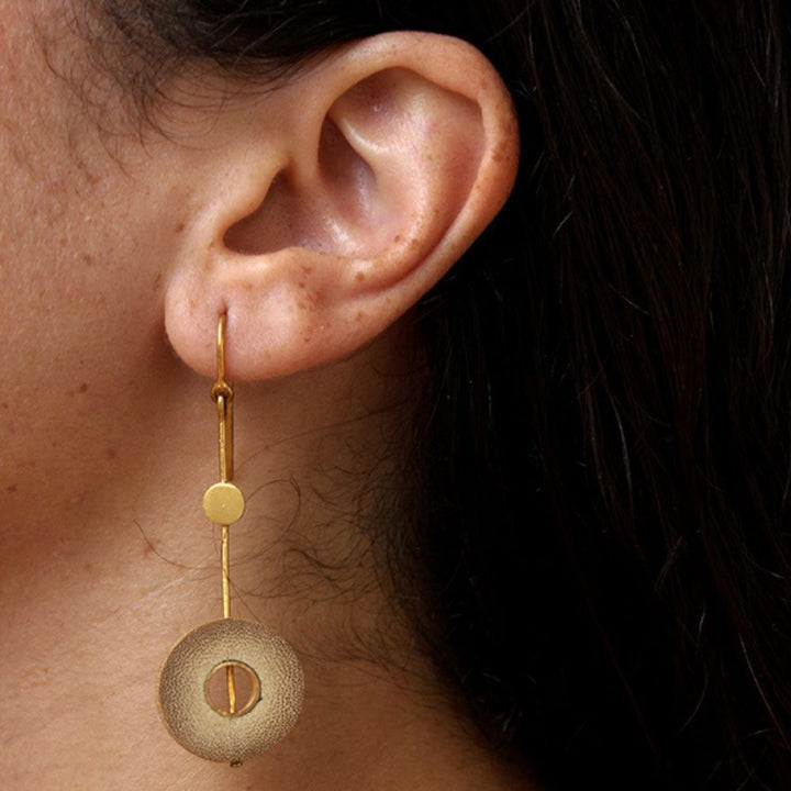 Rhea One Dot Earrings | Hand- Crafted | 92.5 Silver & Gold Plated Recycled Brass & Bamboo