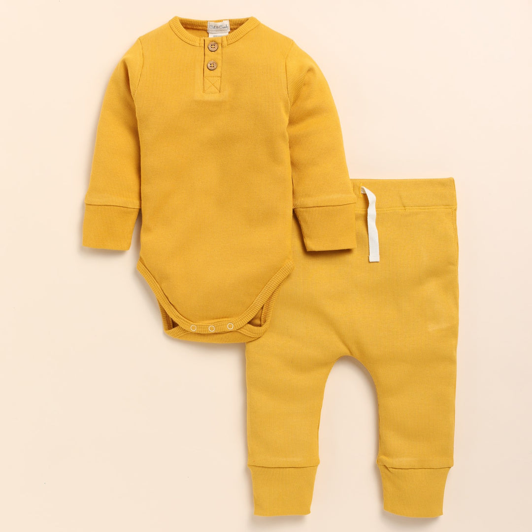 Mustard Yellow Infant Co-Ord Set | 100% Cotton | Unisex | Pack Of 2