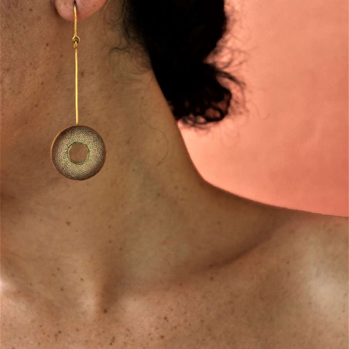 Drop Disc Ear Dangler | Consciously Made | Recycled Brass And Bamboo | Minimalistic Look