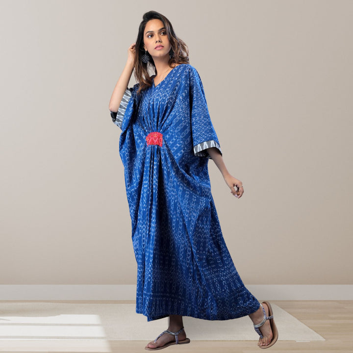 Mila Ikat Kaftan Dress | Cotton | Hand-Crafted | Chic Essence