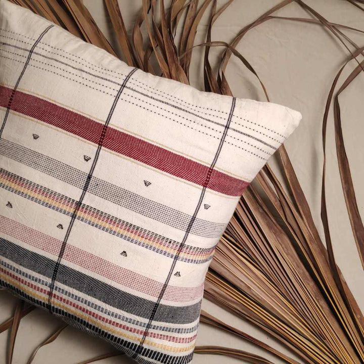 Cushion Cover | Ivory Kala Cotton | Stripe Pattern | Ethnic Home Decor | 20"x20"