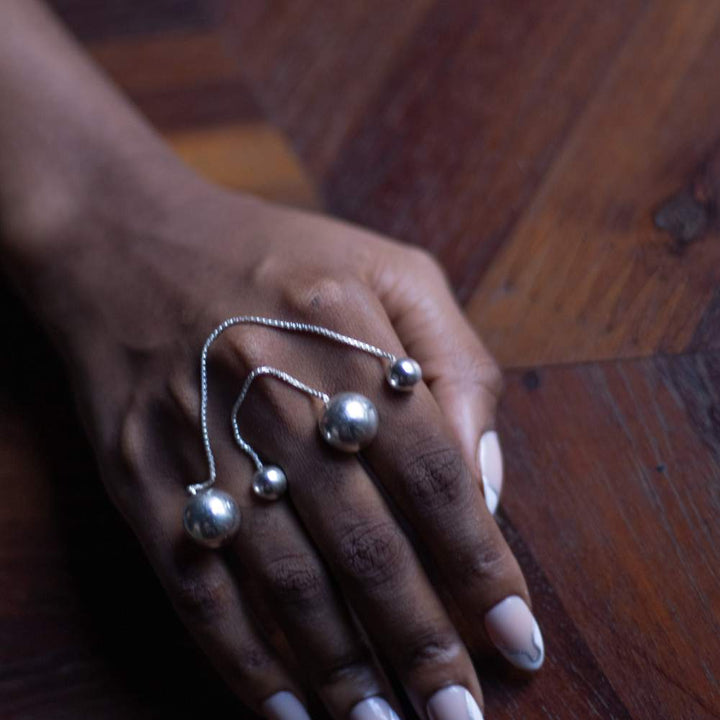 Two Finger Chain Ring | Hand Crafted | Sterling Silver | Art Inspired Minimal Design