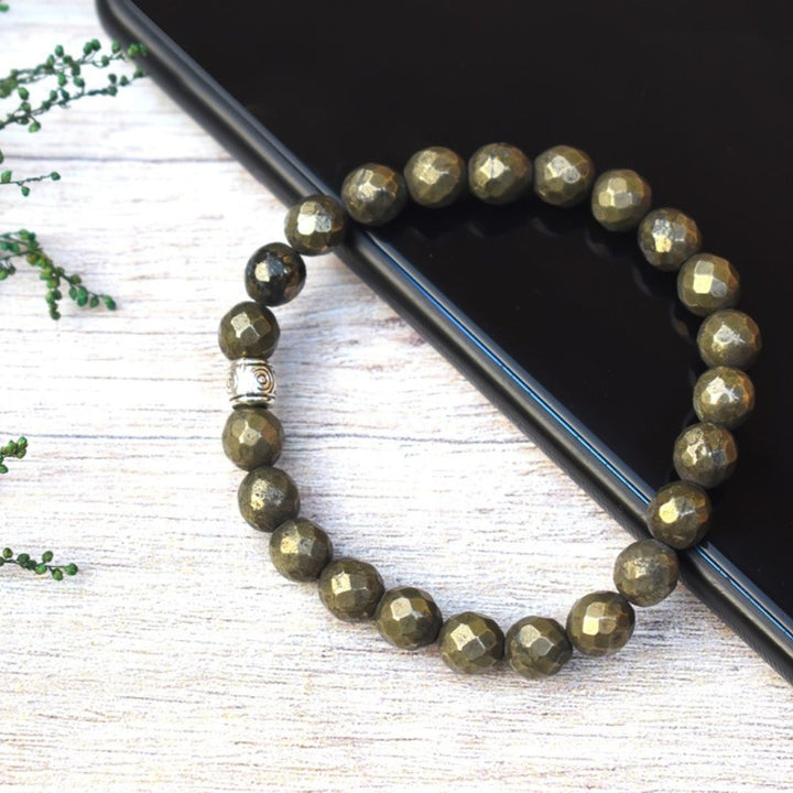 Antique Gold Coloured Wellness Bracelet | Natural Pyrite | Sustainably Hand Made | Pure