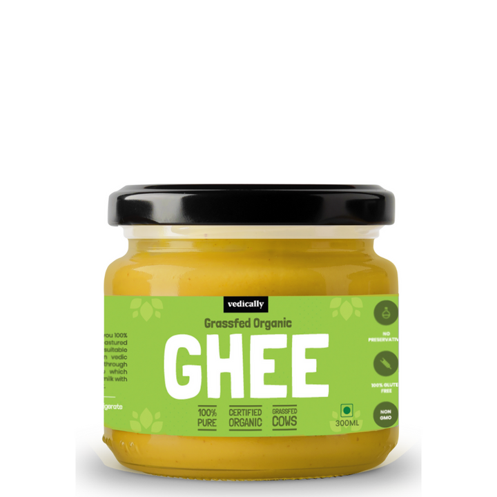 Grass-fed Organic Ghee | Bilona Churn | No Trans Fat | Pure | Organic | Glass Jar of 300 ML